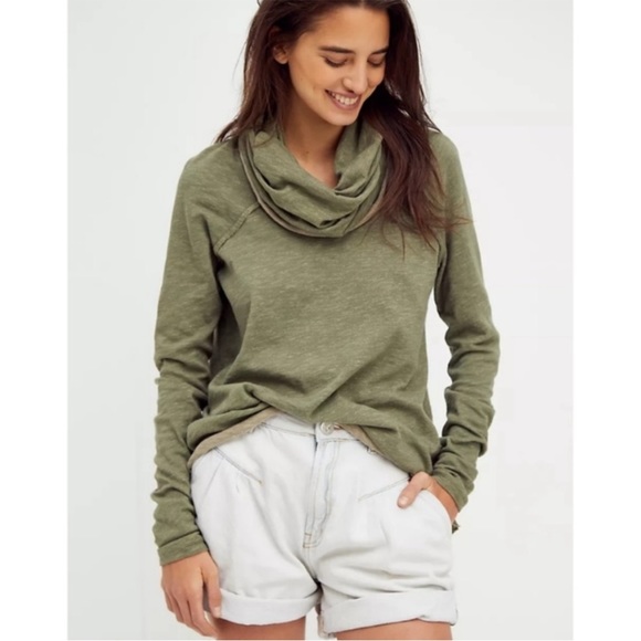 Free People Beach Cocoon Oversized Cowl Neck Pullover In Army Green One Body - Picture 2 of 6